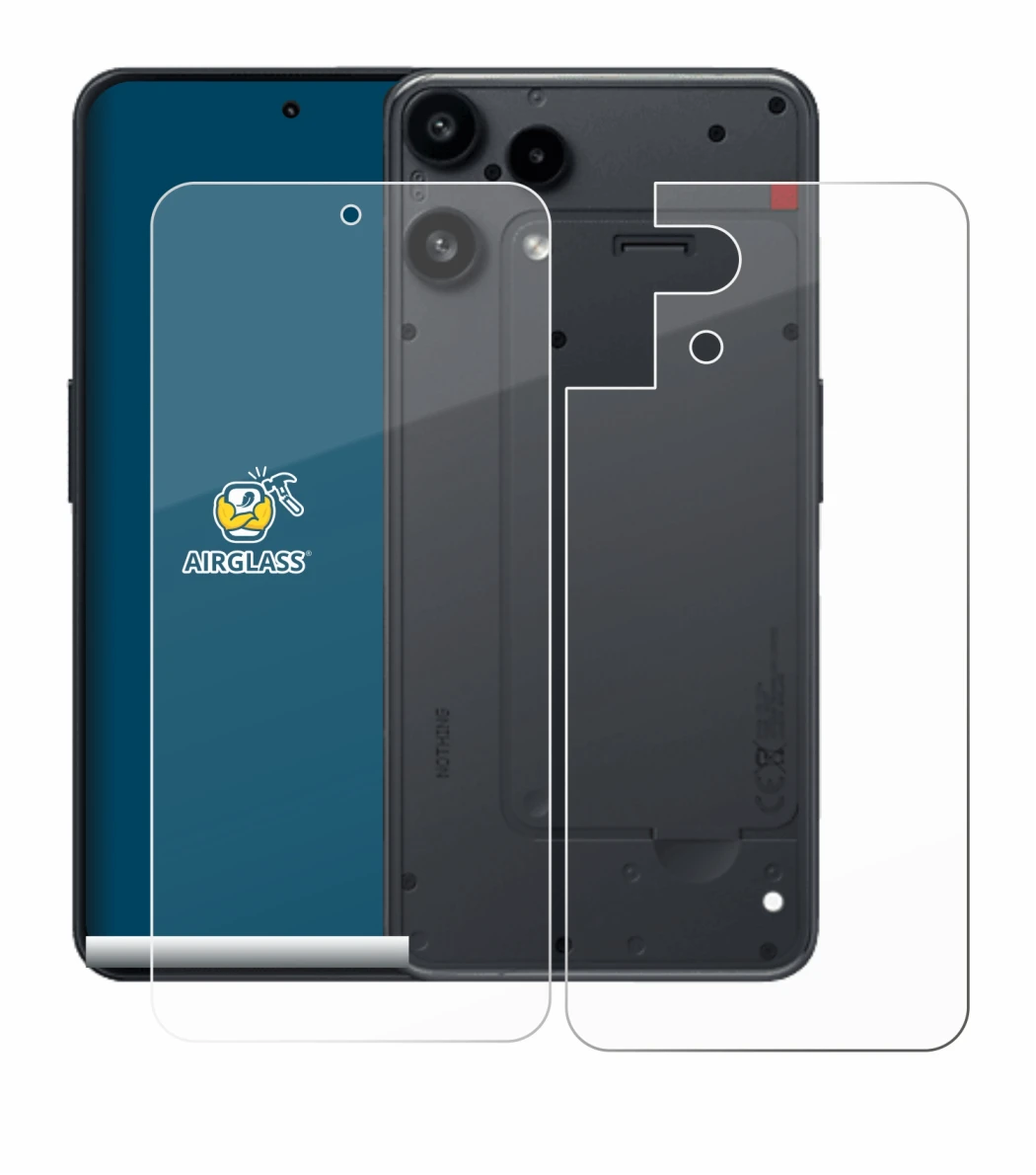 Imagen del dispositivo Nothing Phone (3a) Lite (Frontal+Trasero) con una amplia variedad de protectores de pantalla.