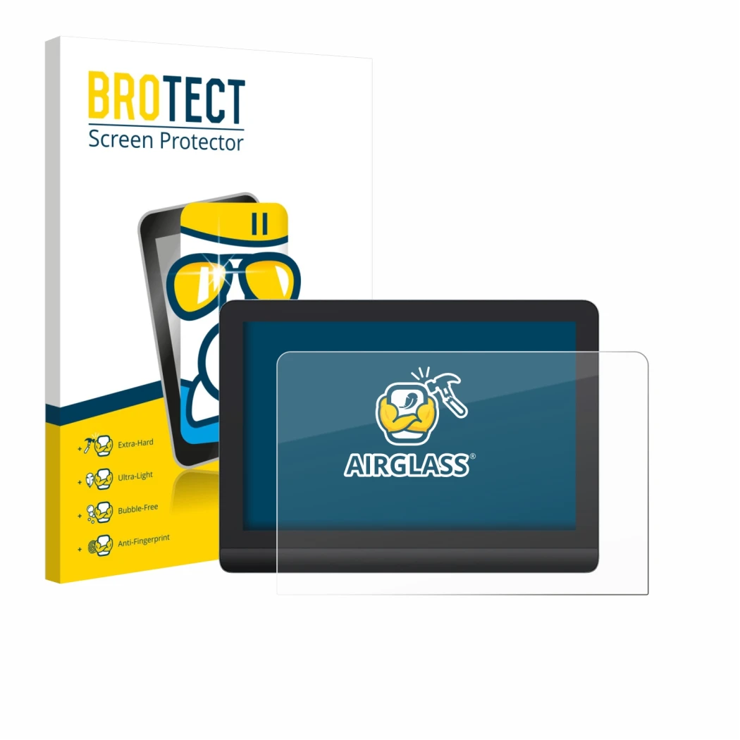 Parte frontal de un envase de producto con el logotipo de la marca BROTECT. Al lado se muestra el dispositivo XP-Pen Artist Pr