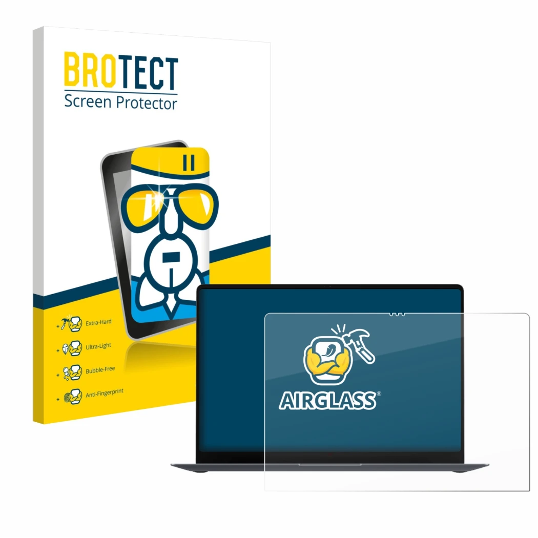 Parte frontal de un envase de producto con el logotipo de la marca BROTECT. Al lado se muestra el dispositivo Samsung Galaxy B