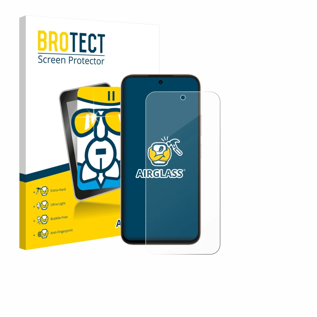 Parte frontal de un envase de producto con el logotipo de la marca BROTECT. Al lado se muestra el dispositivo Oppo A6c con su 