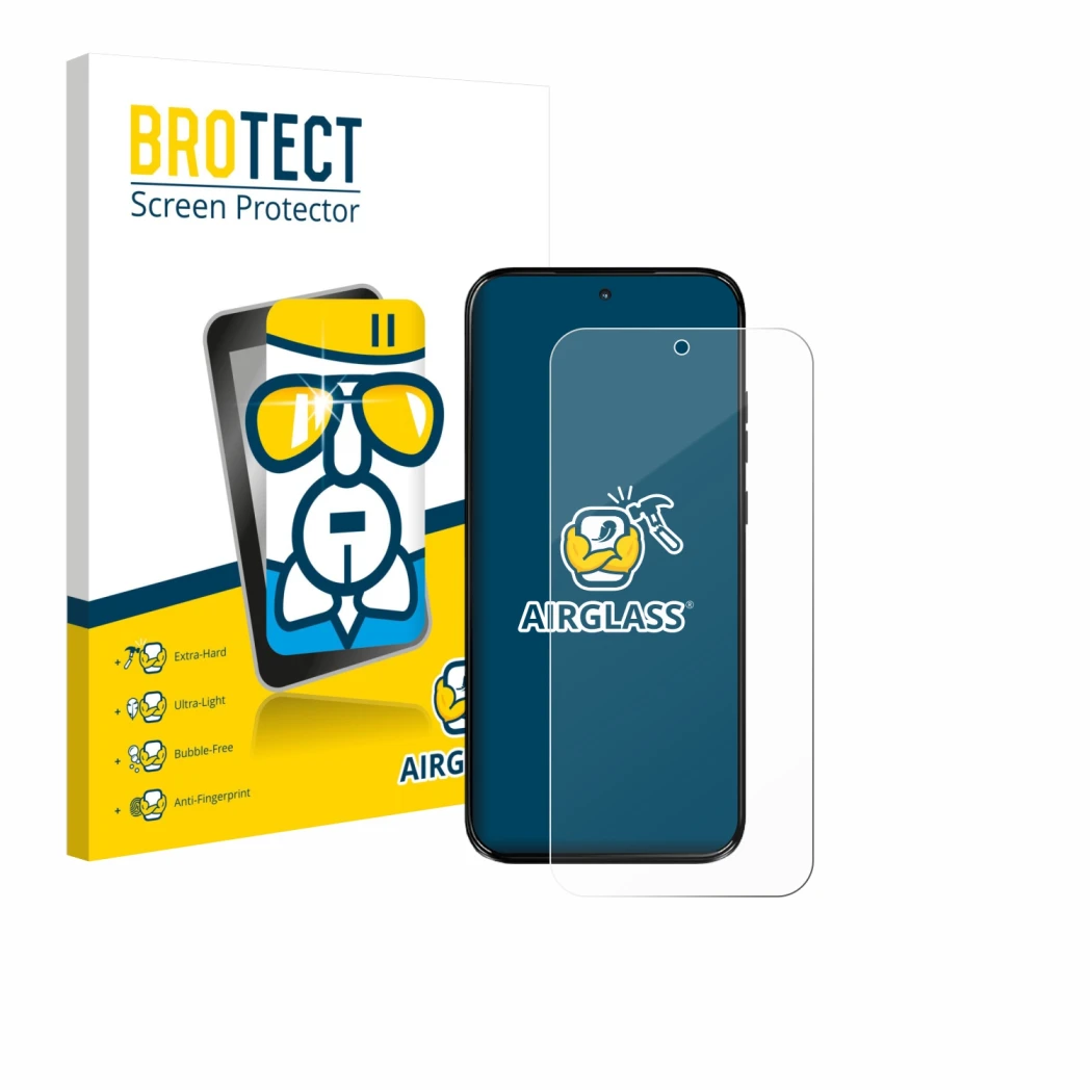 Parte frontal de un envase de producto con el logotipo de la marca BROTECT. Al lado se muestra el dispositivo Motorola Moto G6