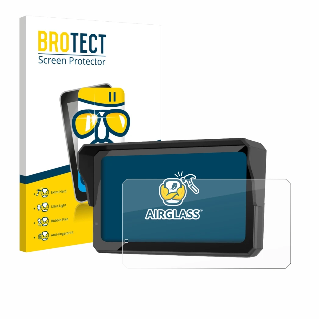 Parte frontal de un envase de producto con el logotipo de la marca BROTECT. Al lado se muestra el dispositivo Carpuride W602S 