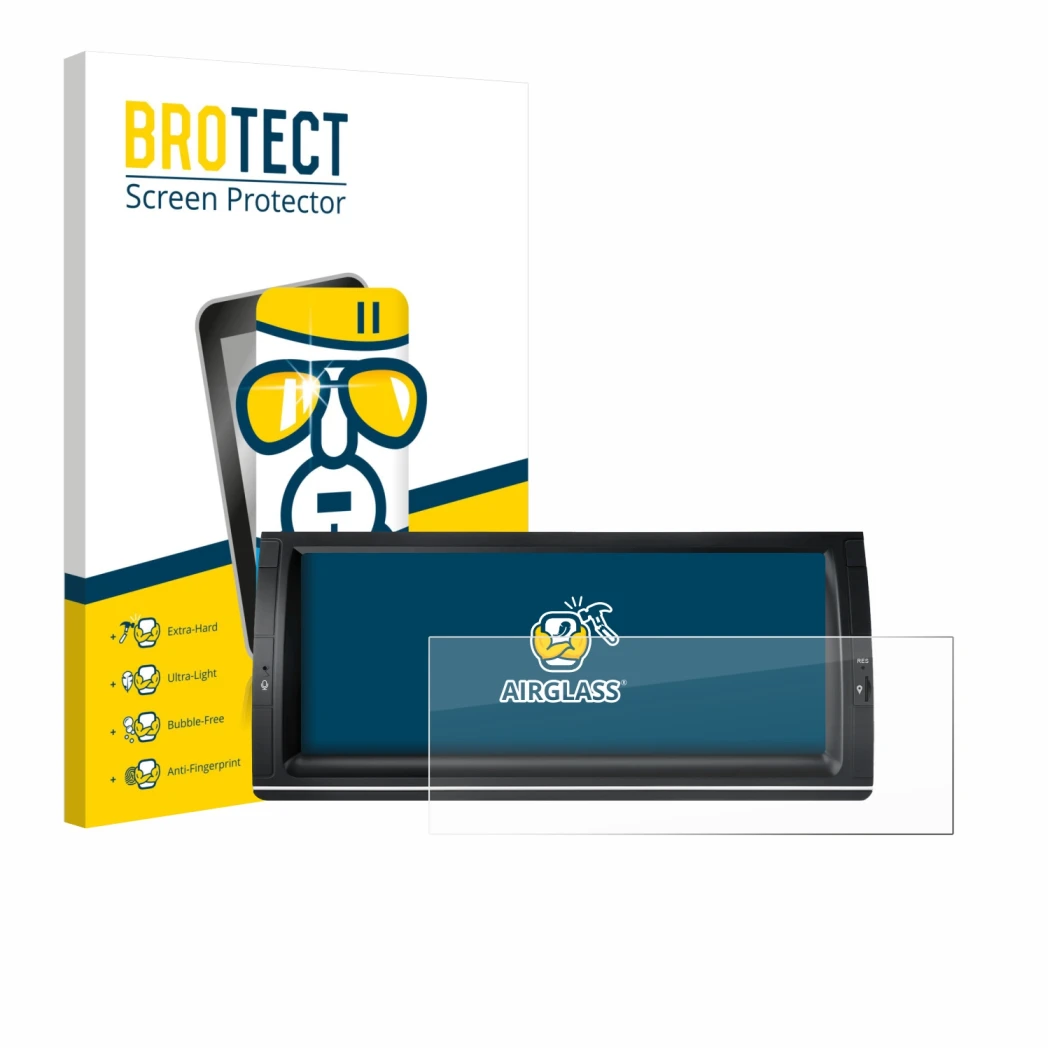 Parte frontal de un envase de producto con el logotipo de la marca BROTECT. Al lado se muestra el dispositivo Xtrons PX1453BLH