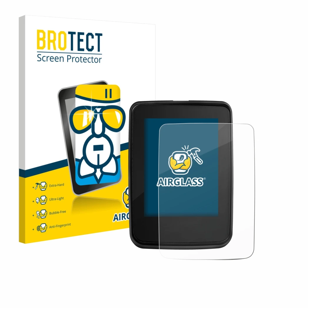 Parte frontal de un envase de producto con el logotipo de la marca BROTECT. Al lado se muestra el dispositivo Giant RideDash E