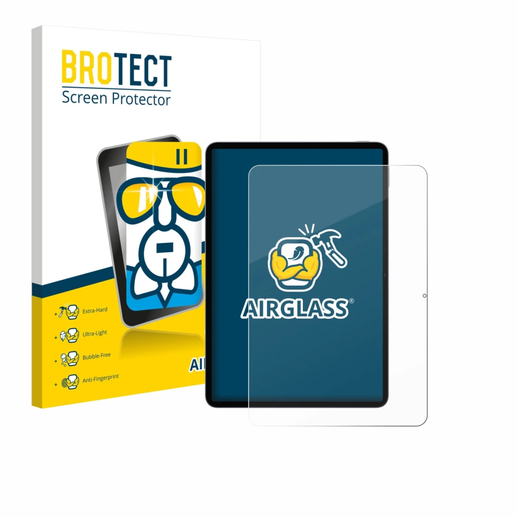 Parte frontal de un envase de producto con el logotipo de la marca BROTECT. Al lado se muestra el dispositivo Xiaomi Pad 8 con