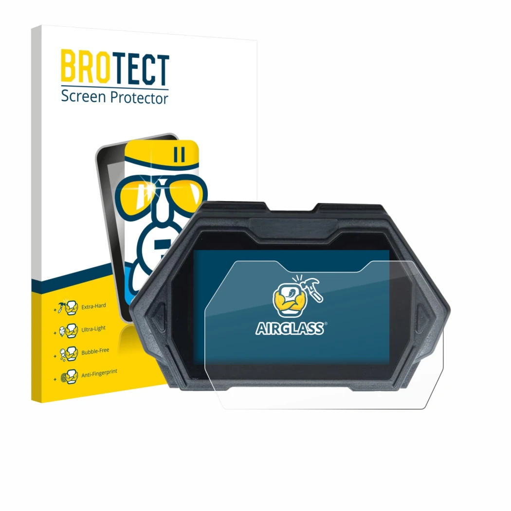 Parte frontal de un envase de producto con el logotipo de la marca BROTECT. Al lado se muestra el dispositivo Kukirin G3 Pro c