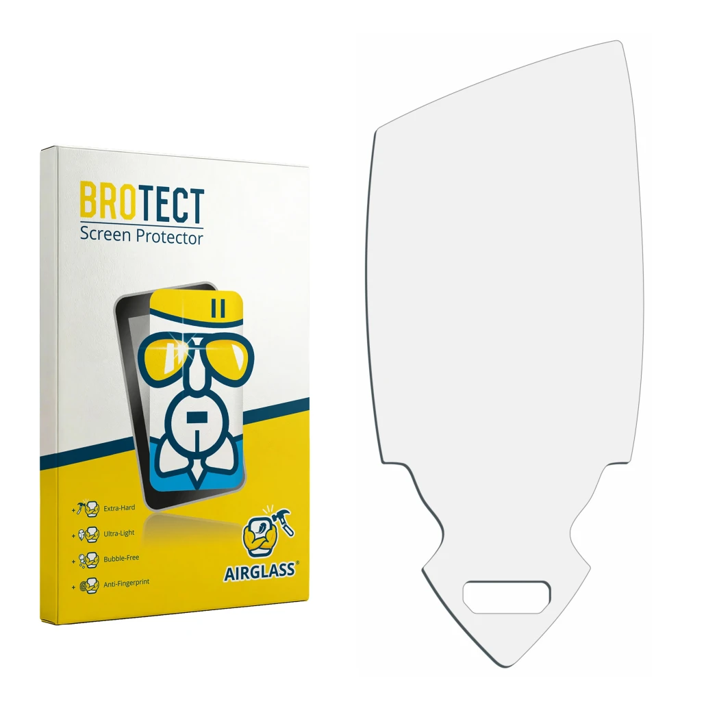 Parte frontal de un envase de producto con el logotipo de la marca BROTECT. Al lado está el protector de pantalla correspondie