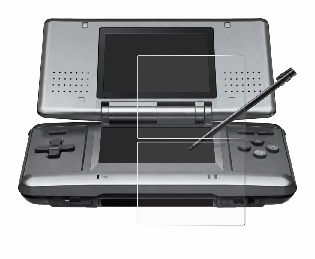 Imagen del dispositivo Nintendo DS con una amplia variedad de protectores de pantalla.
