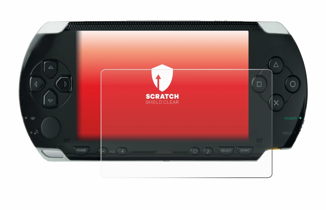 Imagen del dispositivo Sony PSP 1000 con una amplia variedad de protectores de pantalla.