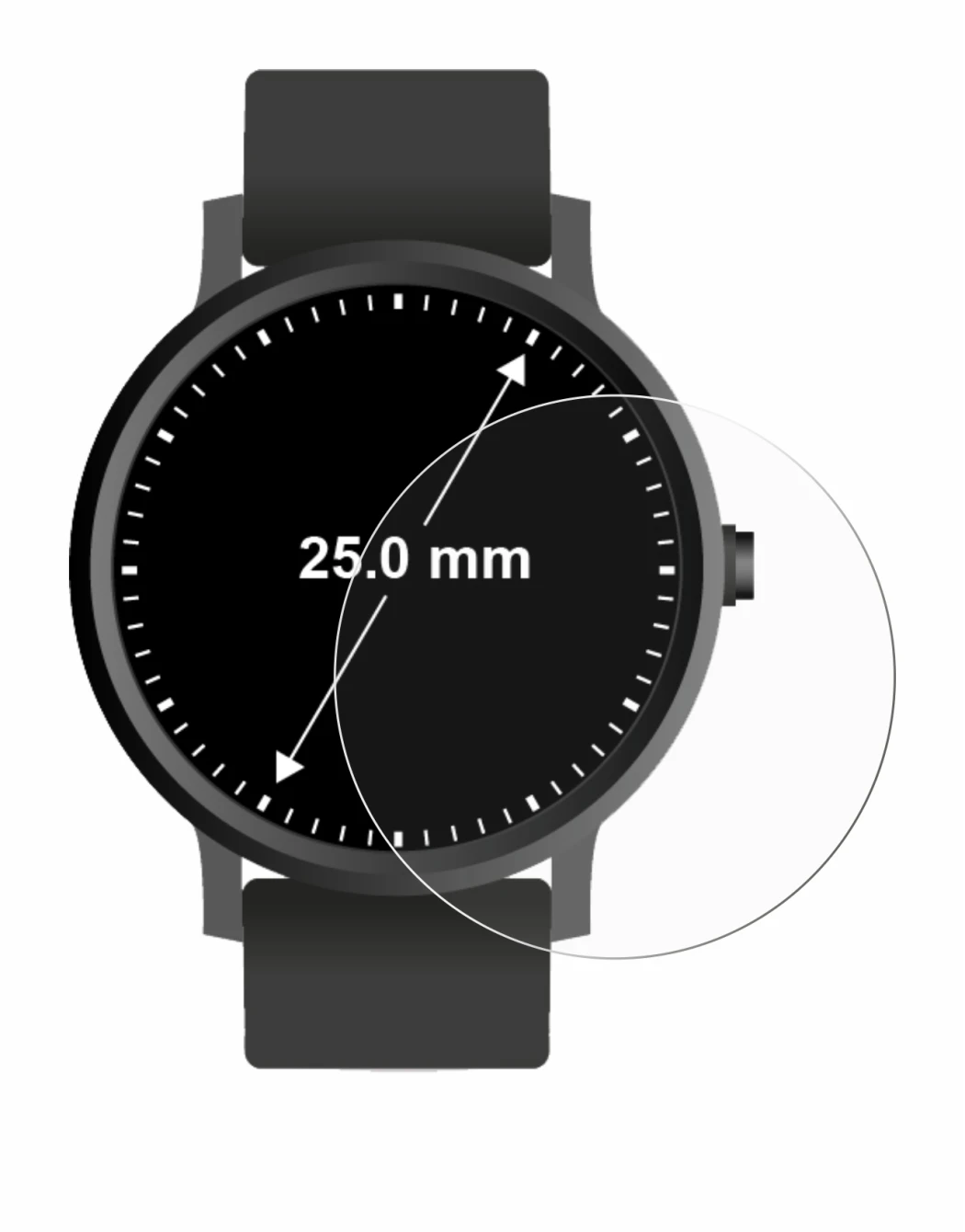 Imagen del dispositivo Relojes (Circular, ø: 25 mm) con una amplia variedad de protectores de pantalla.