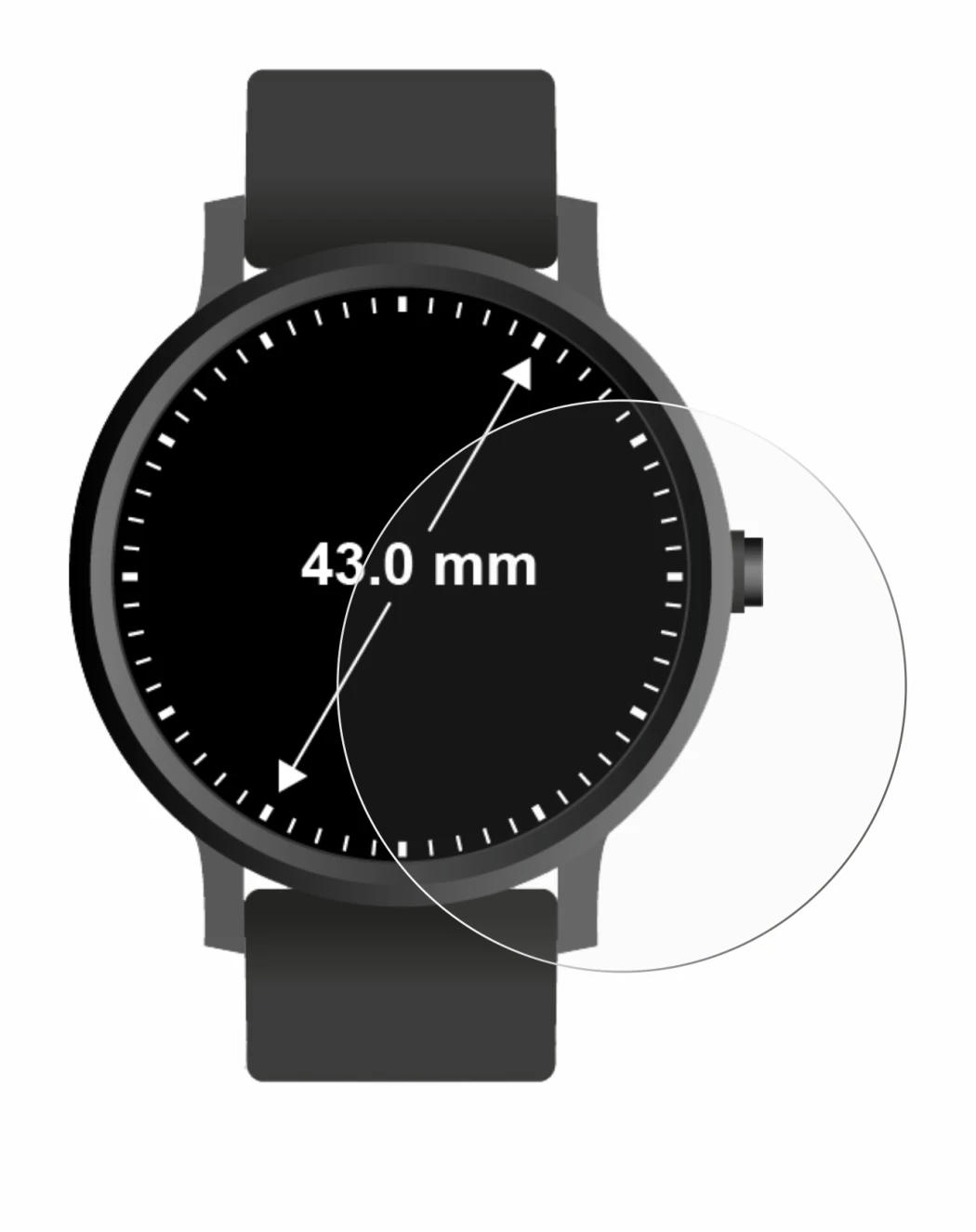 Imagen del dispositivo Relojes (Circular, ø: 43 mm) con una amplia variedad de protectores de pantalla.