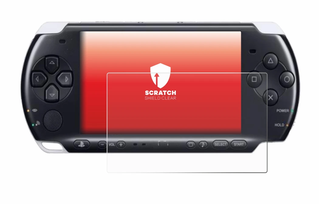 Imagen del dispositivo Sony PSP 3000 con una amplia variedad de protectores de pantalla.