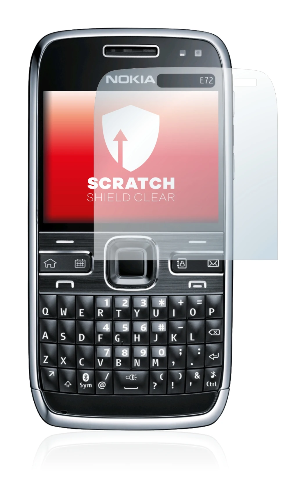 Imagen del dispositivo Nokia E72 con una amplia variedad de protectores de pantalla.