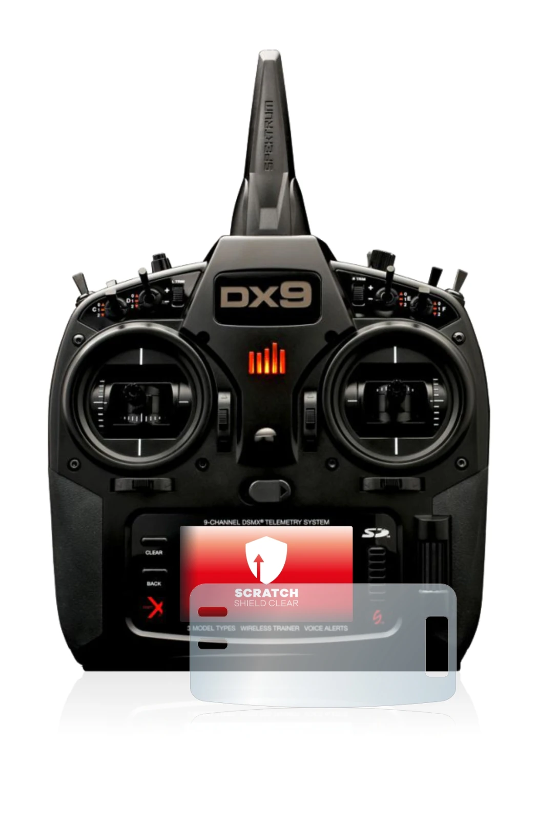 Imagen del dispositivo Spektrum DX9 con una amplia variedad de protectores de pantalla.