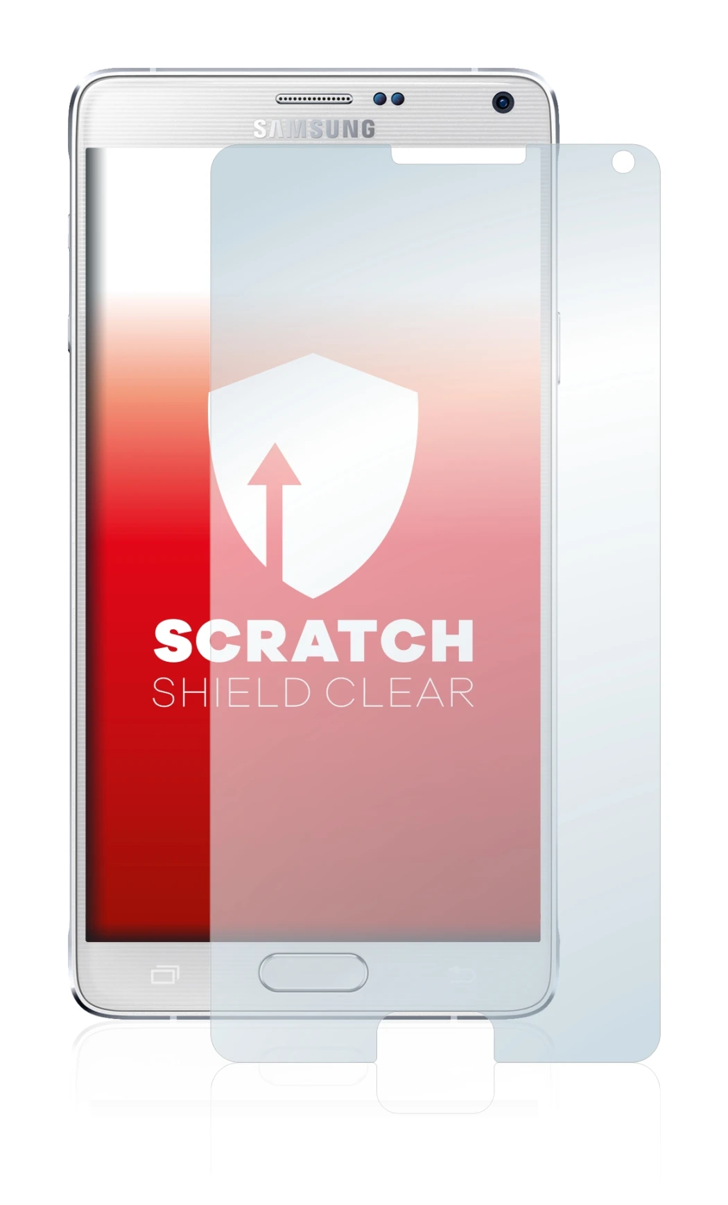 Imagen del dispositivo Samsung Galaxy Note 4 con una amplia variedad de protectores de pantalla.