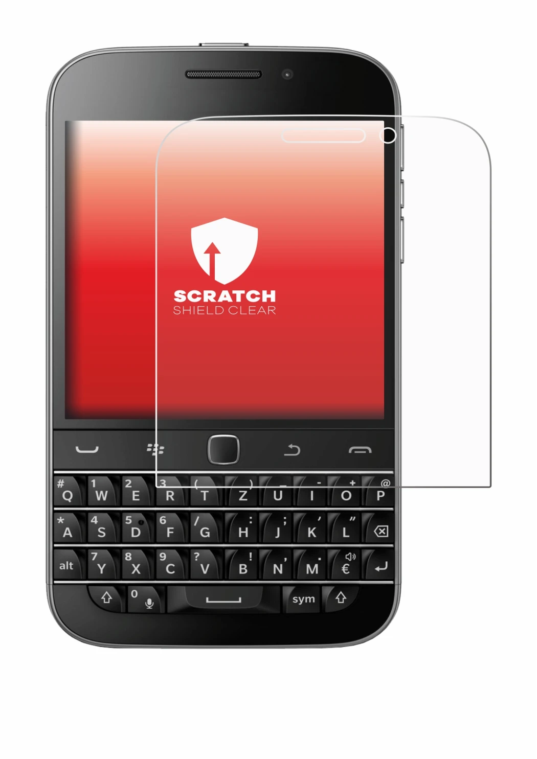 Imagen del dispositivo Blackberry Classic Q20 con una amplia variedad de protectores de pantalla.