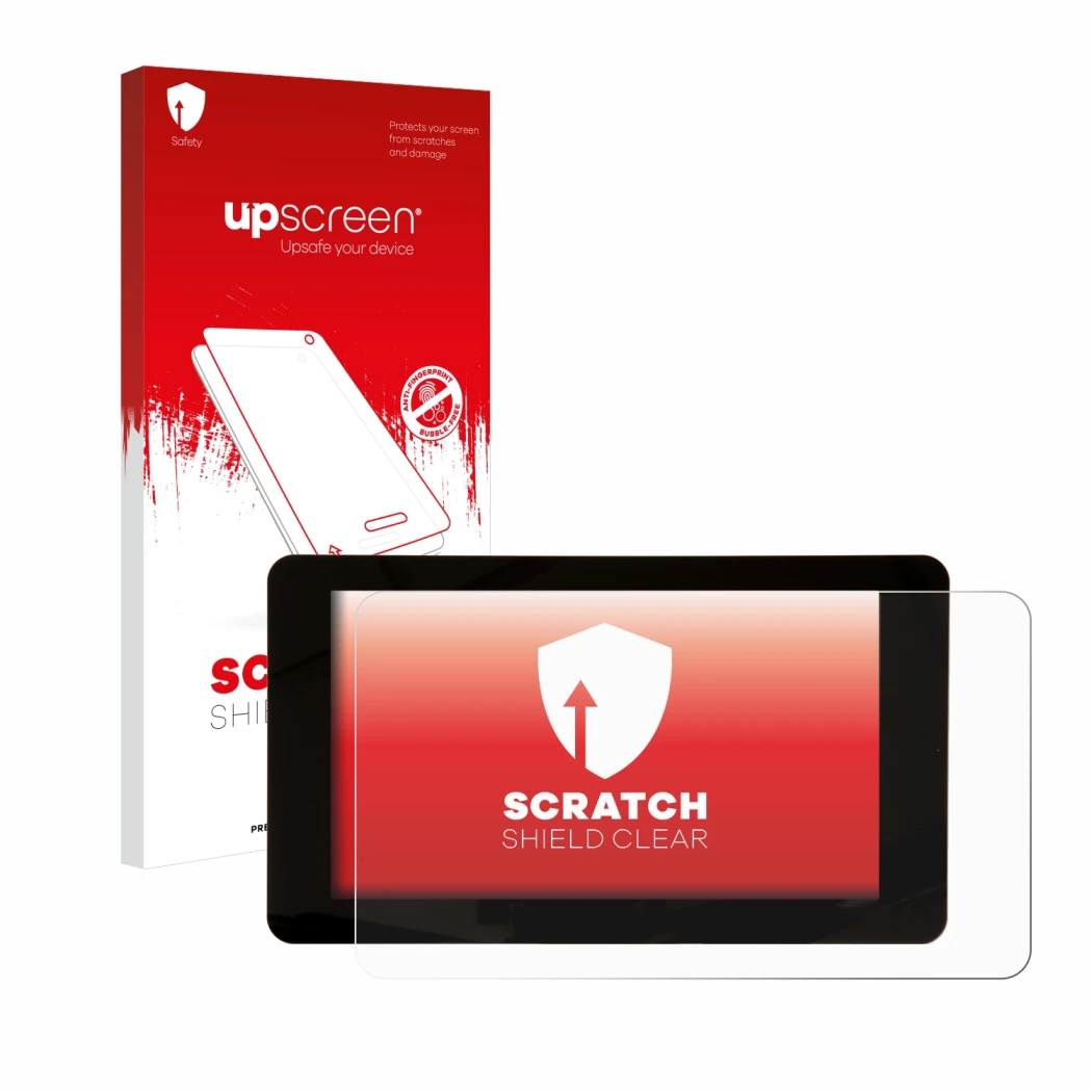Parte frontal de un envase de producto con el logotipo de la marca upscreen. Al lado se muestra el dispositivo Raspberry Pi To