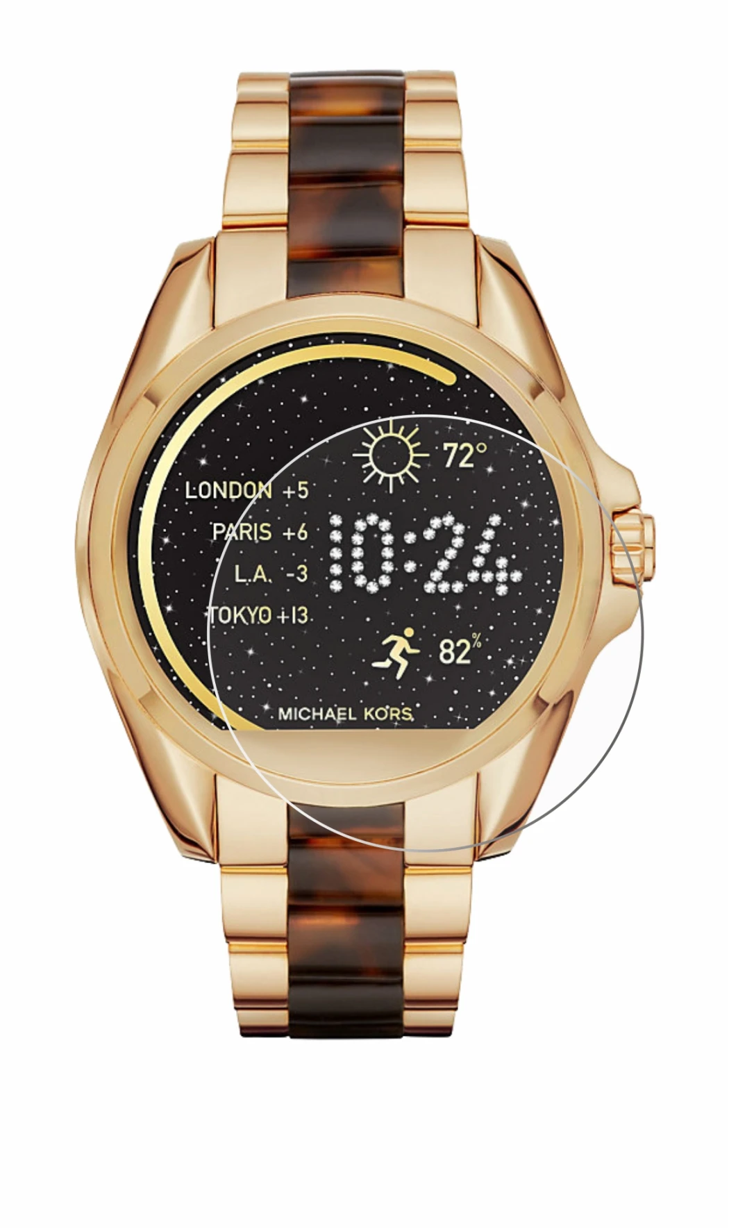 Imagen del dispositivo Michael Kors Access Bradshaw con una amplia variedad de protectores de pantalla.