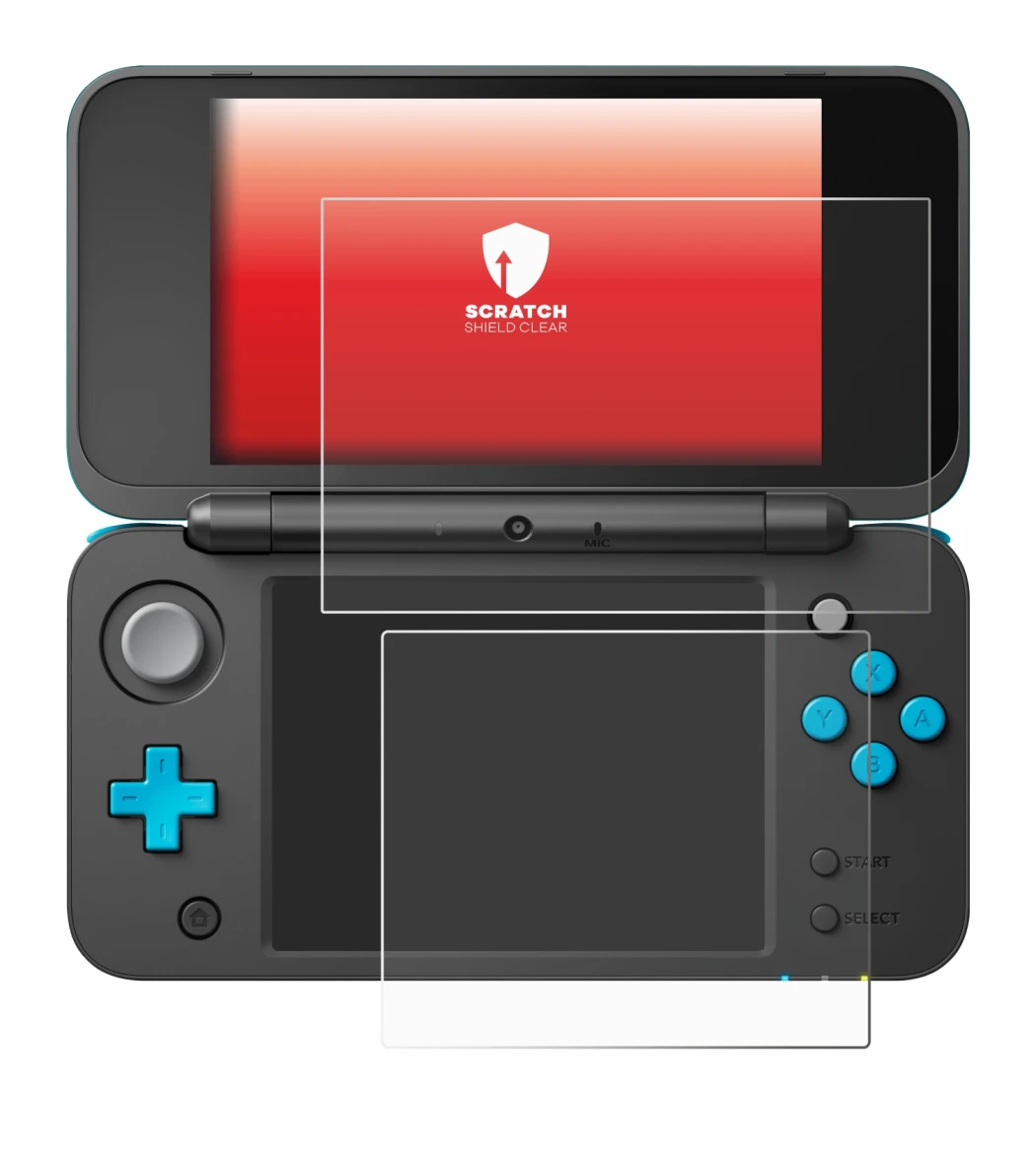Imagen del dispositivo Nintendo 2DS XL con una amplia variedad de protectores de pantalla.