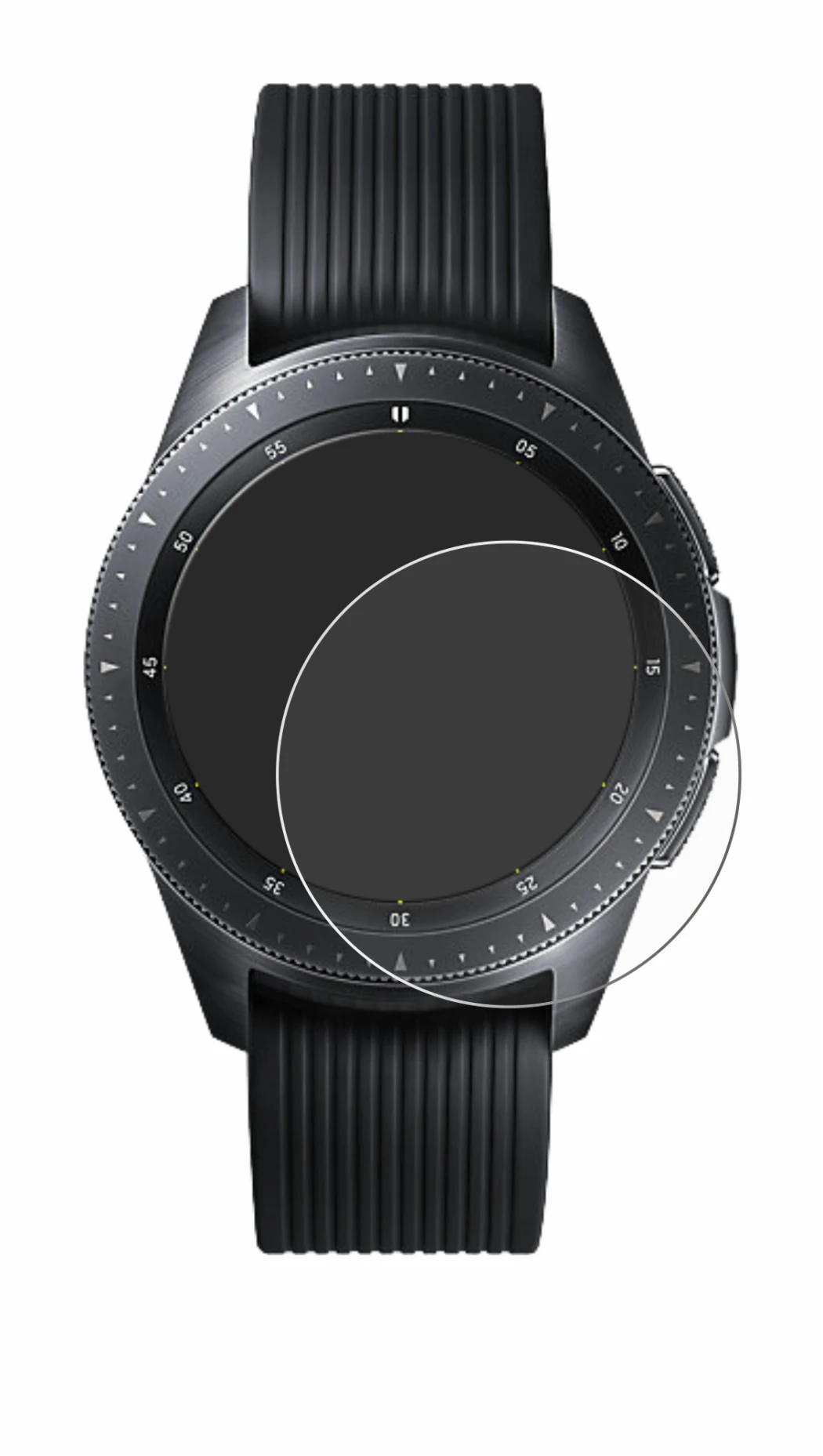 Imagen del dispositivo Samsung Galaxy Watch (42 mm) con una amplia variedad de protectores de pantalla.