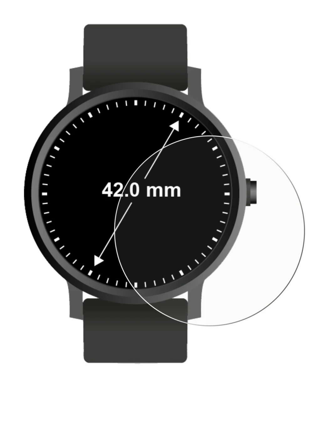 Imagen del dispositivo Circular Displays (ø: 42 mm) con una amplia variedad de protectores de pantalla.