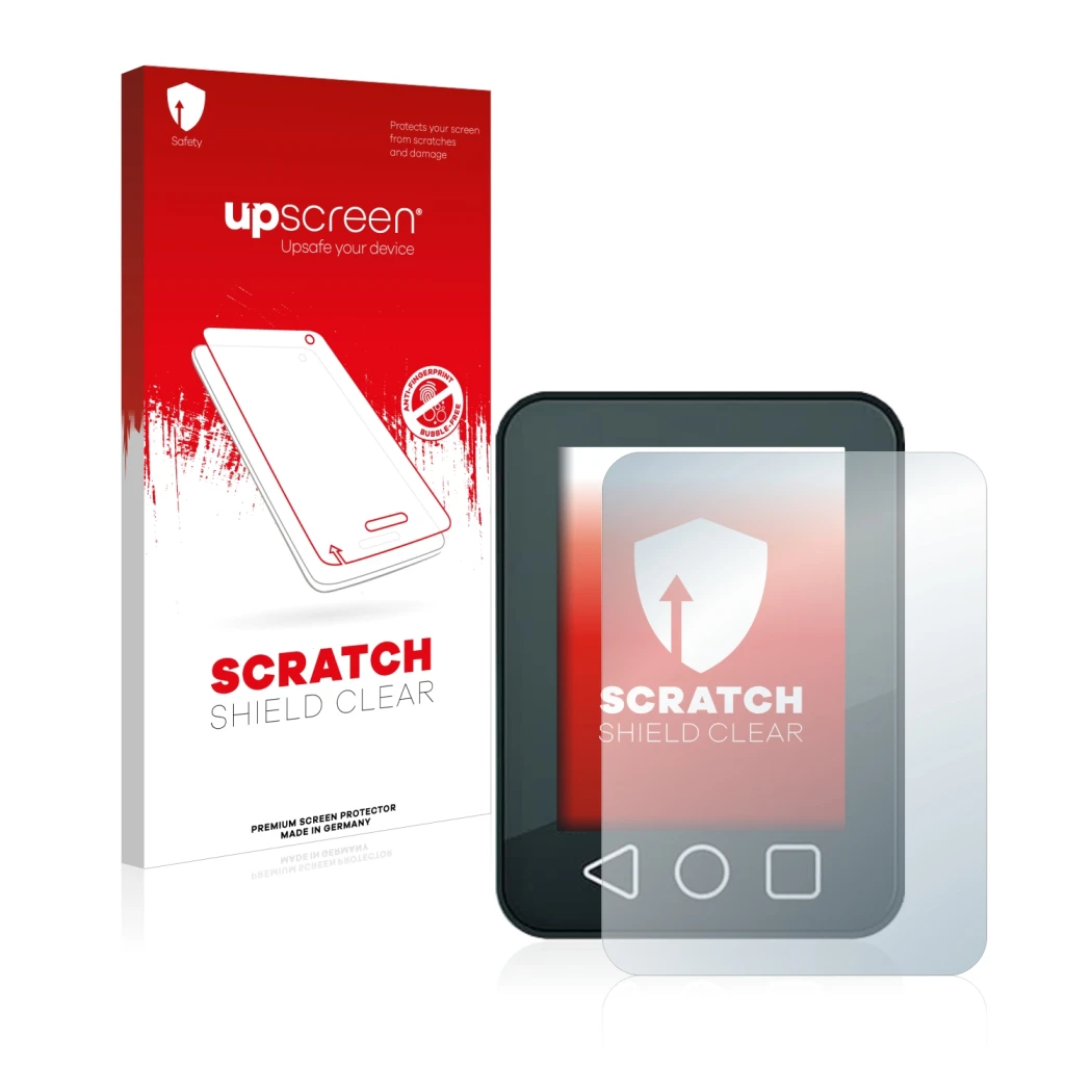 Parte frontal de un envase de producto con el logotipo de la marca upscreen. Al lado se muestra el dispositivo Neodrives neoMM