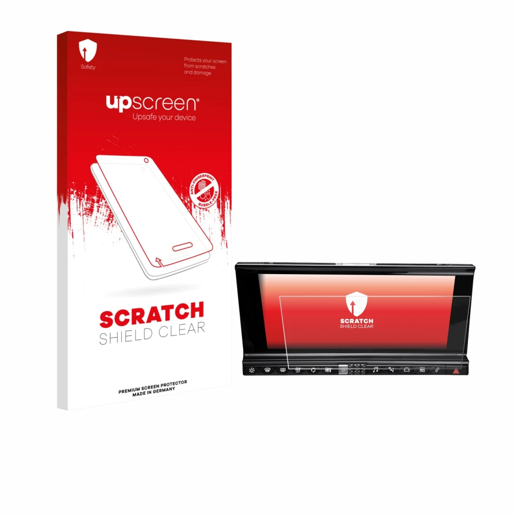 Parte frontal de un envase de producto con el logotipo de la marca upscreen. Al lado se muestra el dispositivo DS 7 Crossback