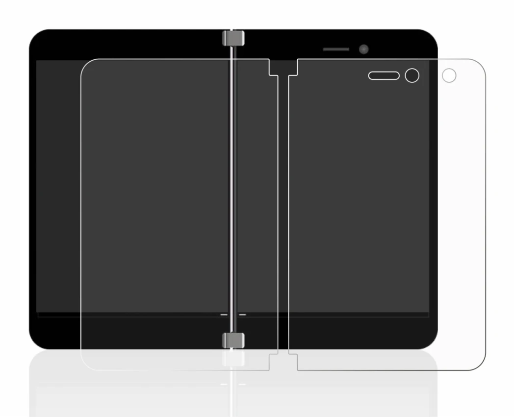 Imagen del dispositivo Microsoft Surface Duo con una amplia variedad de protectores de pantalla.