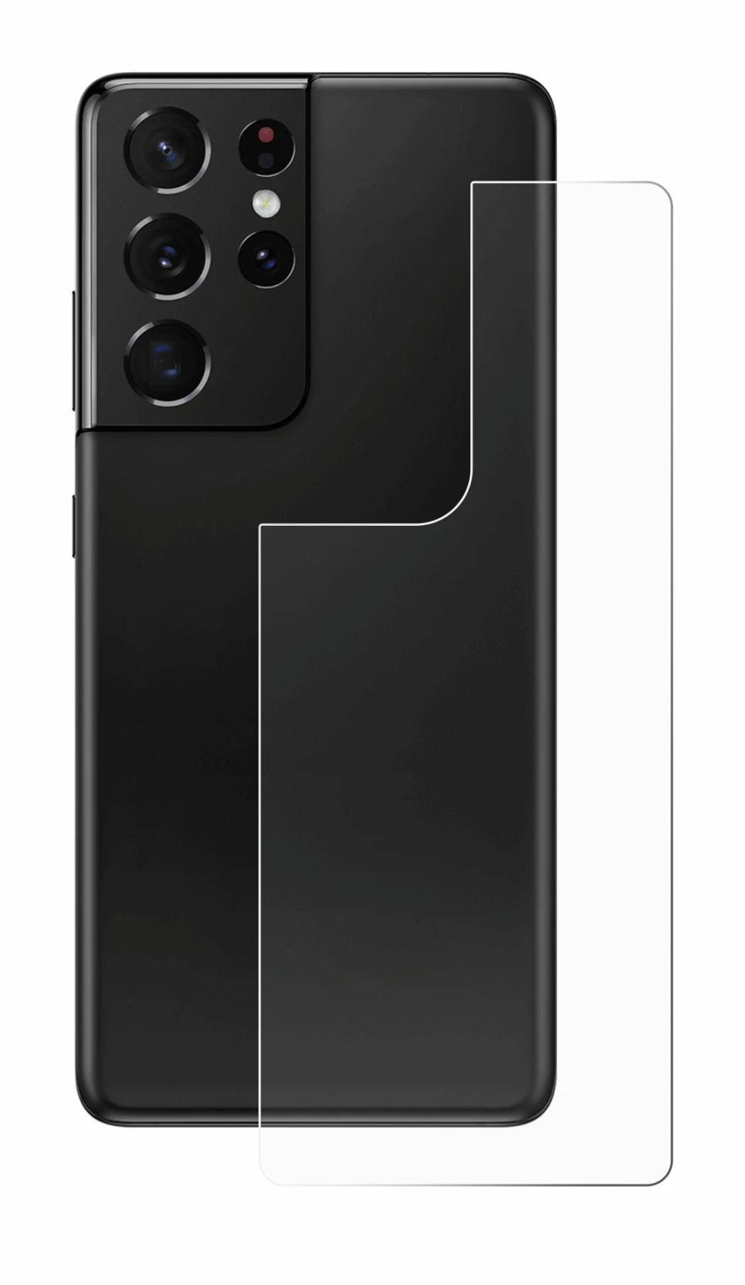 Imagen del dispositivo Samsung Galaxy S21 Ultra 5G (Trasero) con una amplia variedad de protectores de pantalla.