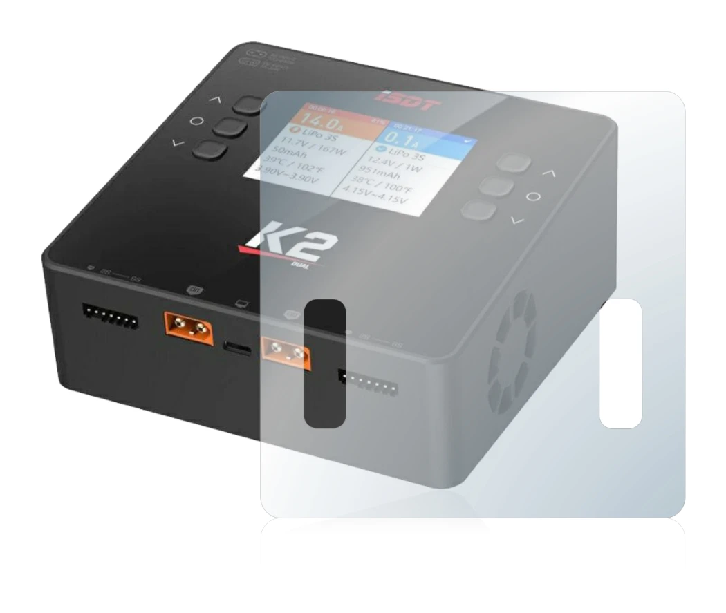 Imagen del dispositivo ISDT Smart Duo Charger K2 con una amplia variedad de protectores de pantalla.