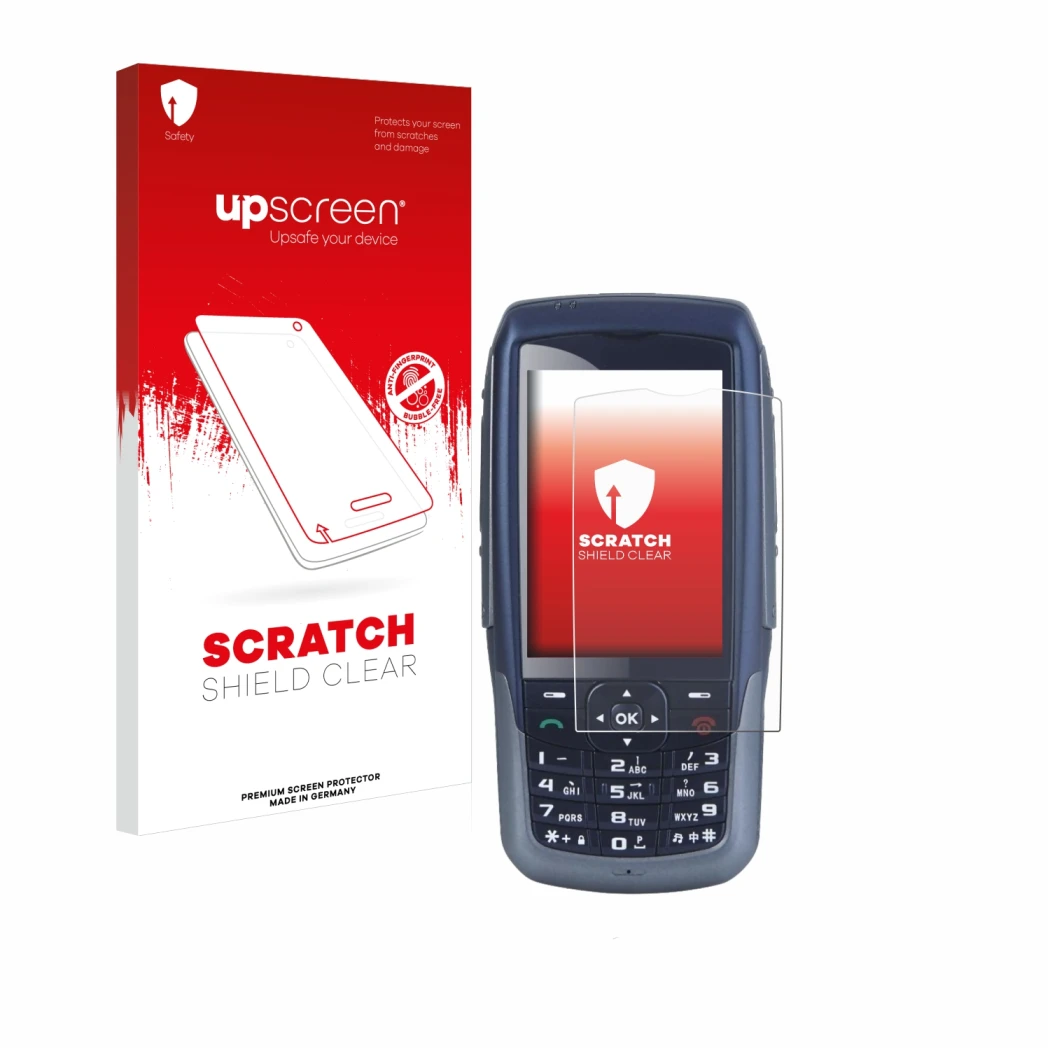 Parte frontal de un envase de producto con el logotipo de la marca upscreen. Al lado se muestra el dispositivo Malux SED GPH-6