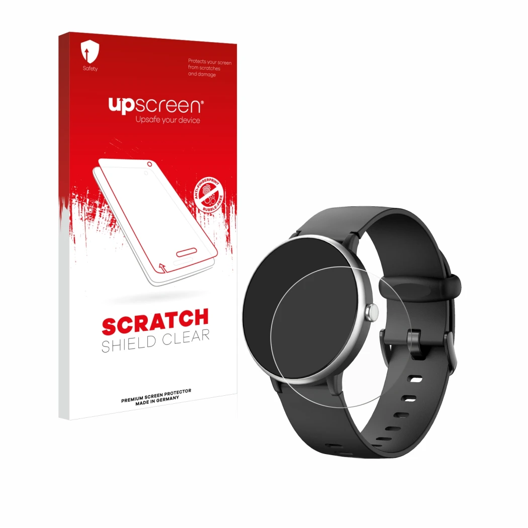 Parte frontal de un envase de producto con el logotipo de la marca upscreen. Al lado se muestra el dispositivo DIGEEHOT H39r c