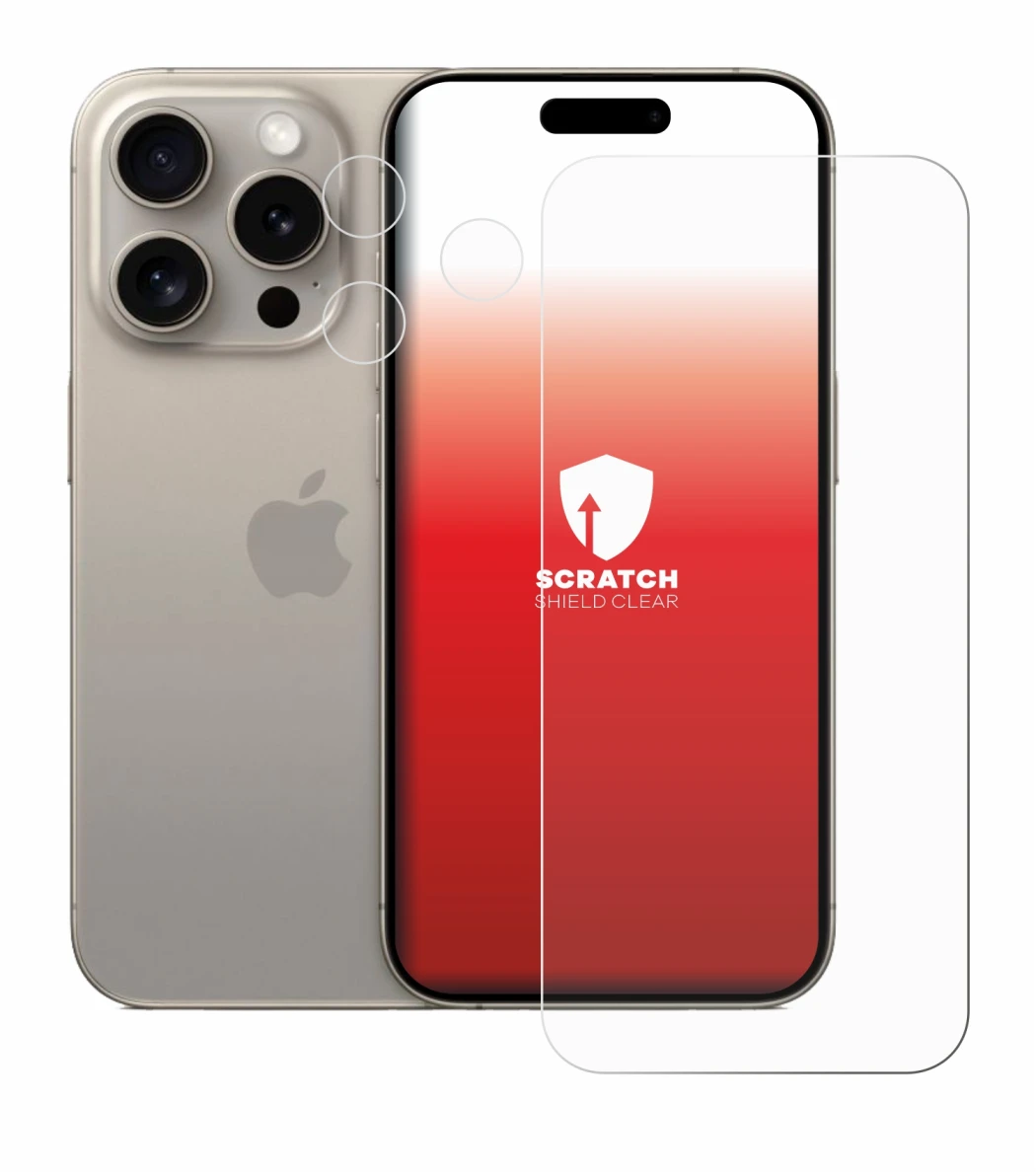 Imagen del dispositivo Apple iPhone 15 Pro (Frontal+Cámara) con una amplia variedad de protectores de pantalla.