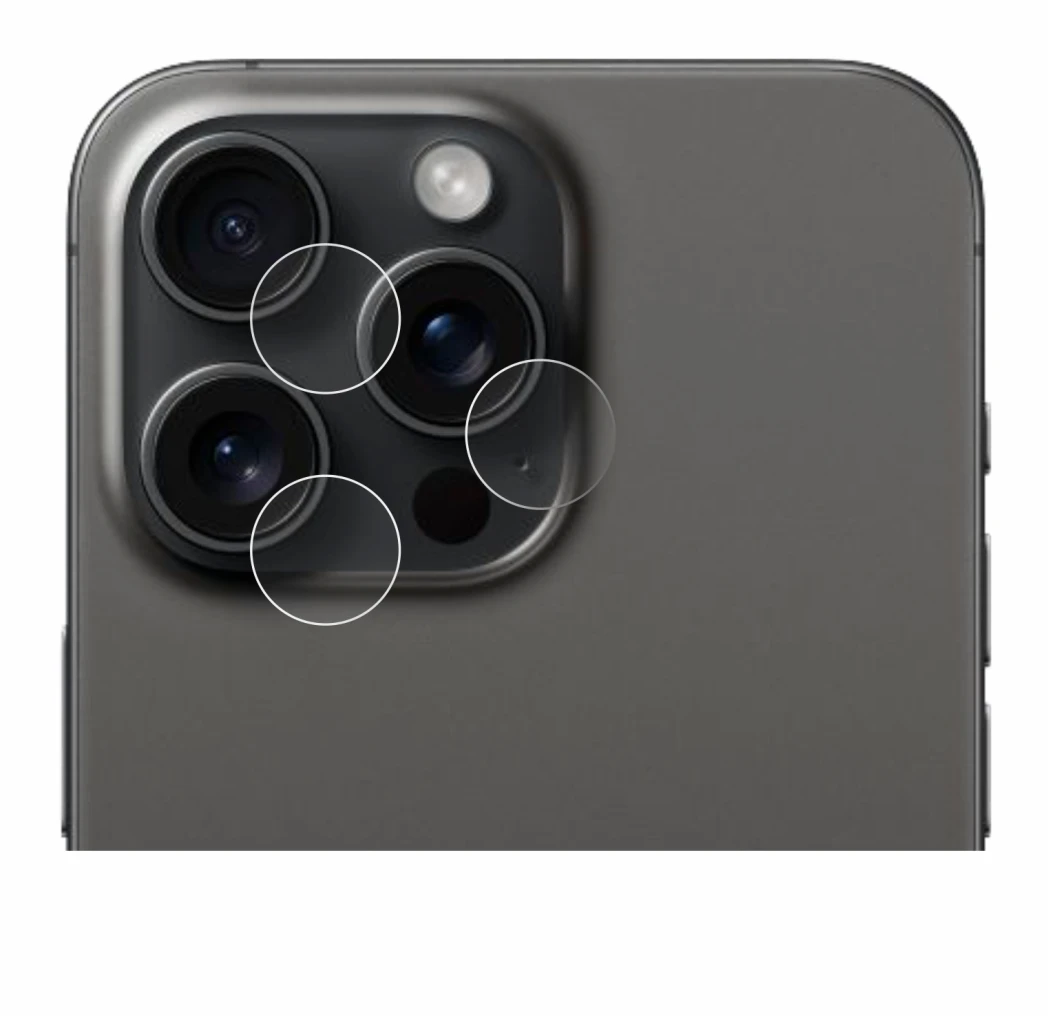 Imagen del dispositivo Apple iPhone 15 Pro Max (SÓLO Cámara) con una amplia variedad de protectores de pantalla.
