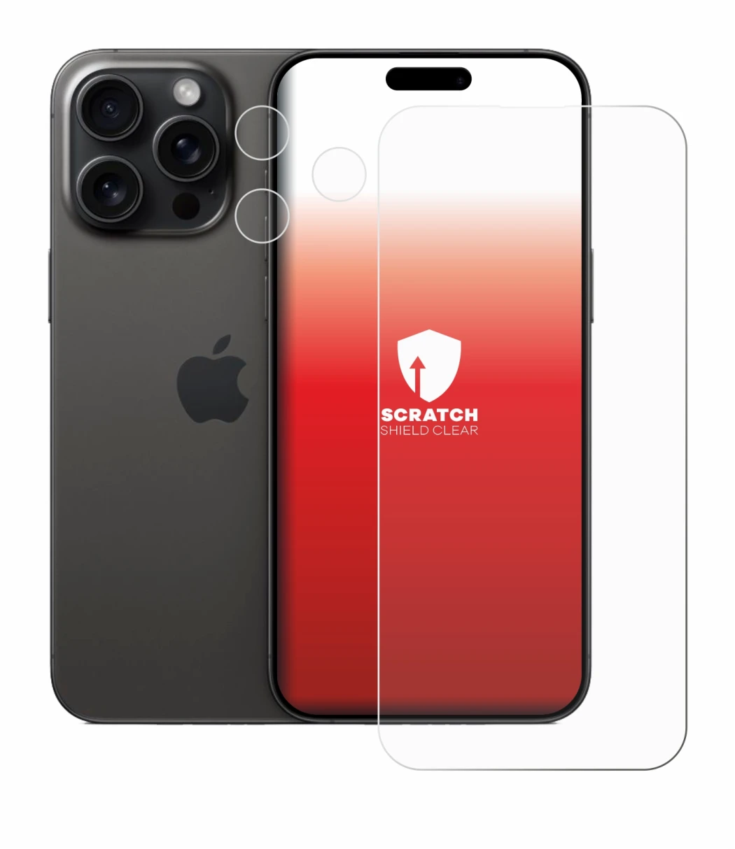 Imagen del dispositivo Apple iPhone 15 Pro Max (Frontal+Cámara) con una amplia variedad de protectores de pantalla.