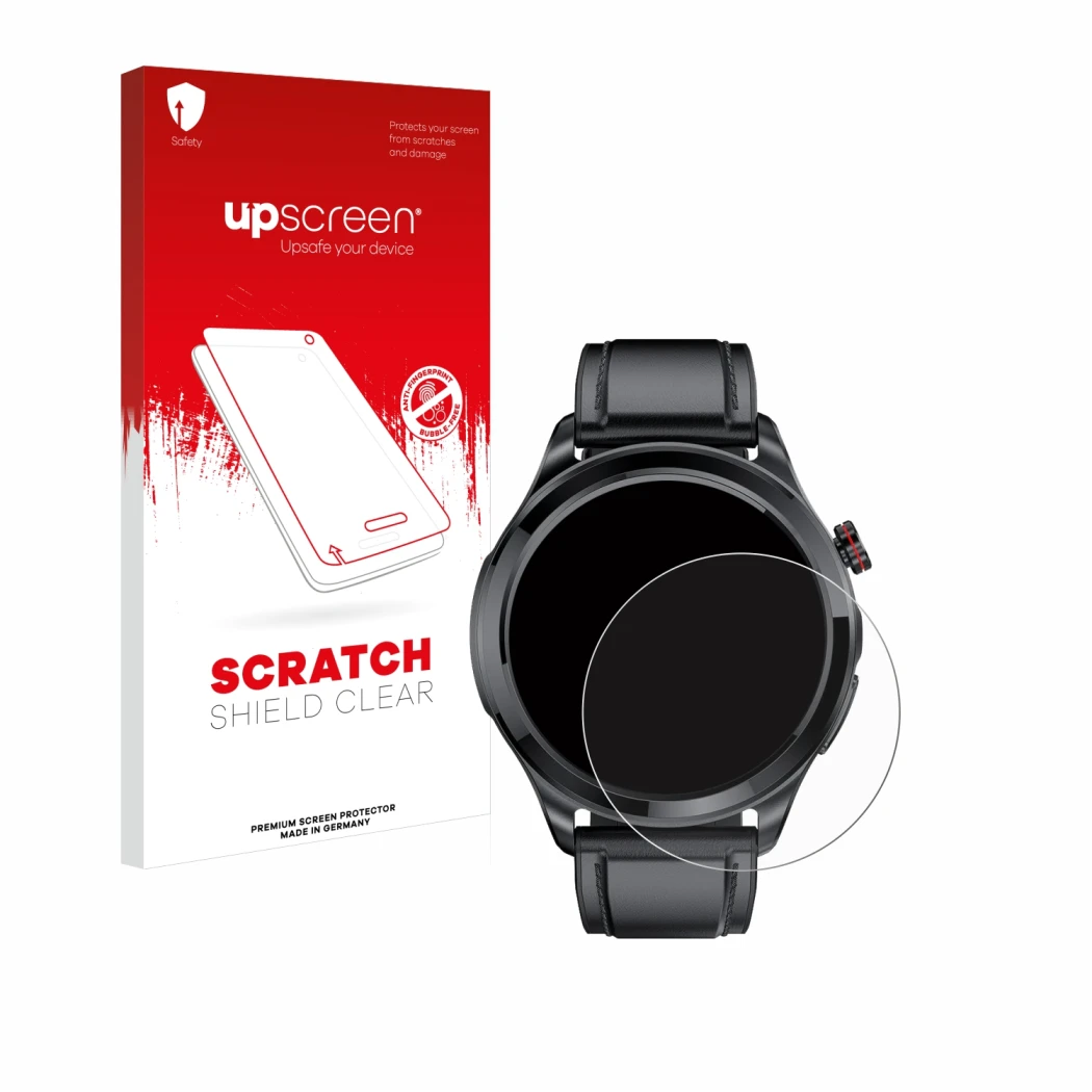 Parte frontal de un envase de producto con el logotipo de la marca upscreen. Al lado se muestra el dispositivo Kardena Care Pr