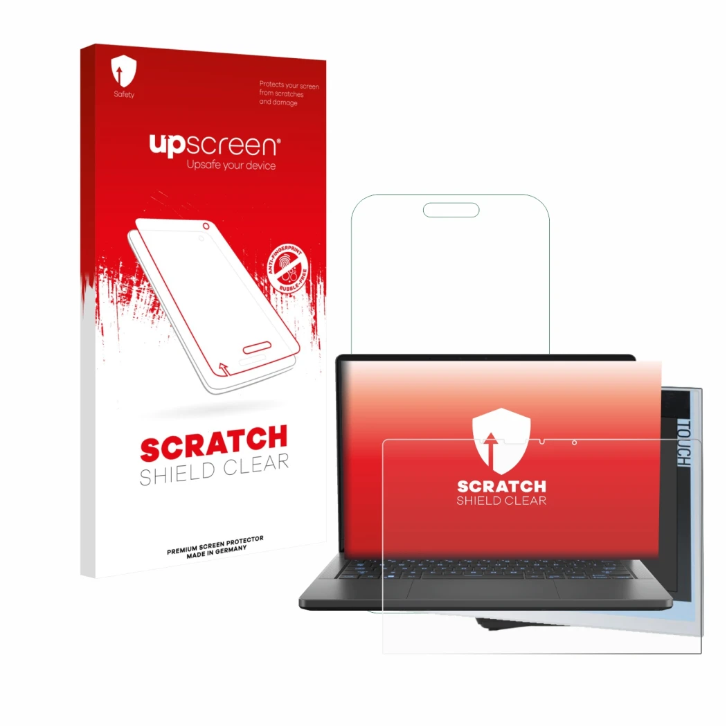 Parte frontal de un envase de producto con el logotipo de la marca upscreen. Al lado se muestra el dispositivo ASUS ROG Zephyr