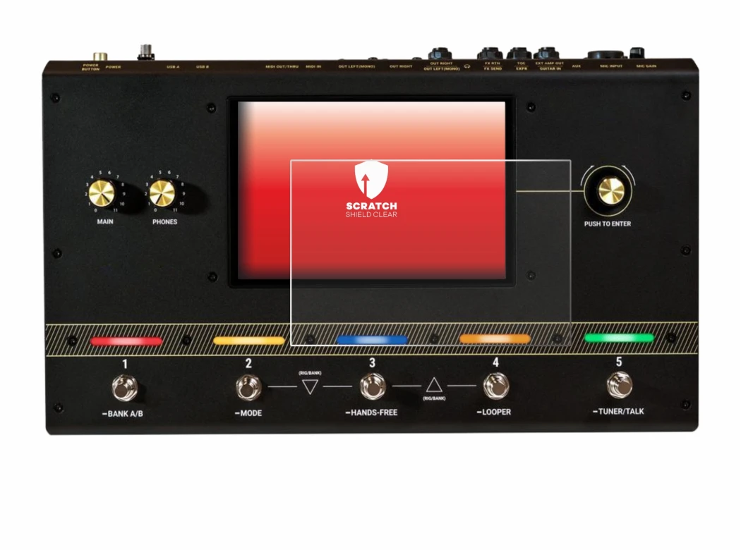 Imagen del dispositivo Headrush Core con una amplia variedad de protectores de pantalla.