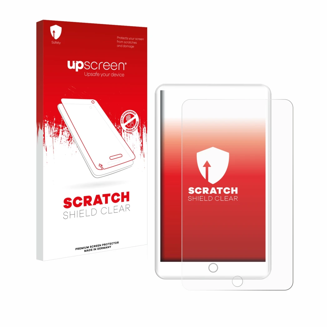 Parte frontal de un envase de producto con el logotipo de la marca upscreen. Al lado se muestra el dispositivo Mechen H1 con s