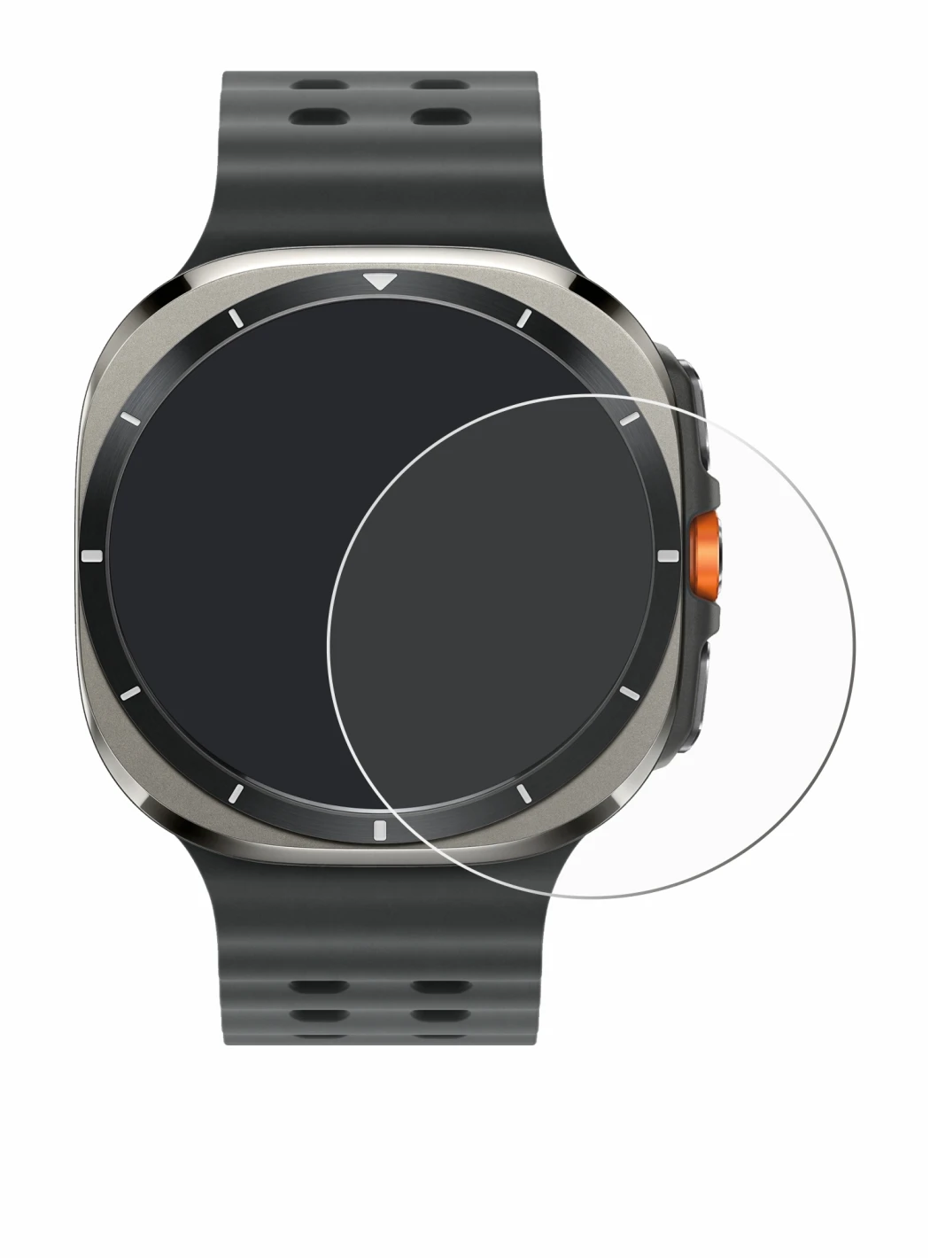 Imagen del dispositivo Samsung Galaxy Watch Ultra (47 mm) con una amplia variedad de protectores de pantalla.