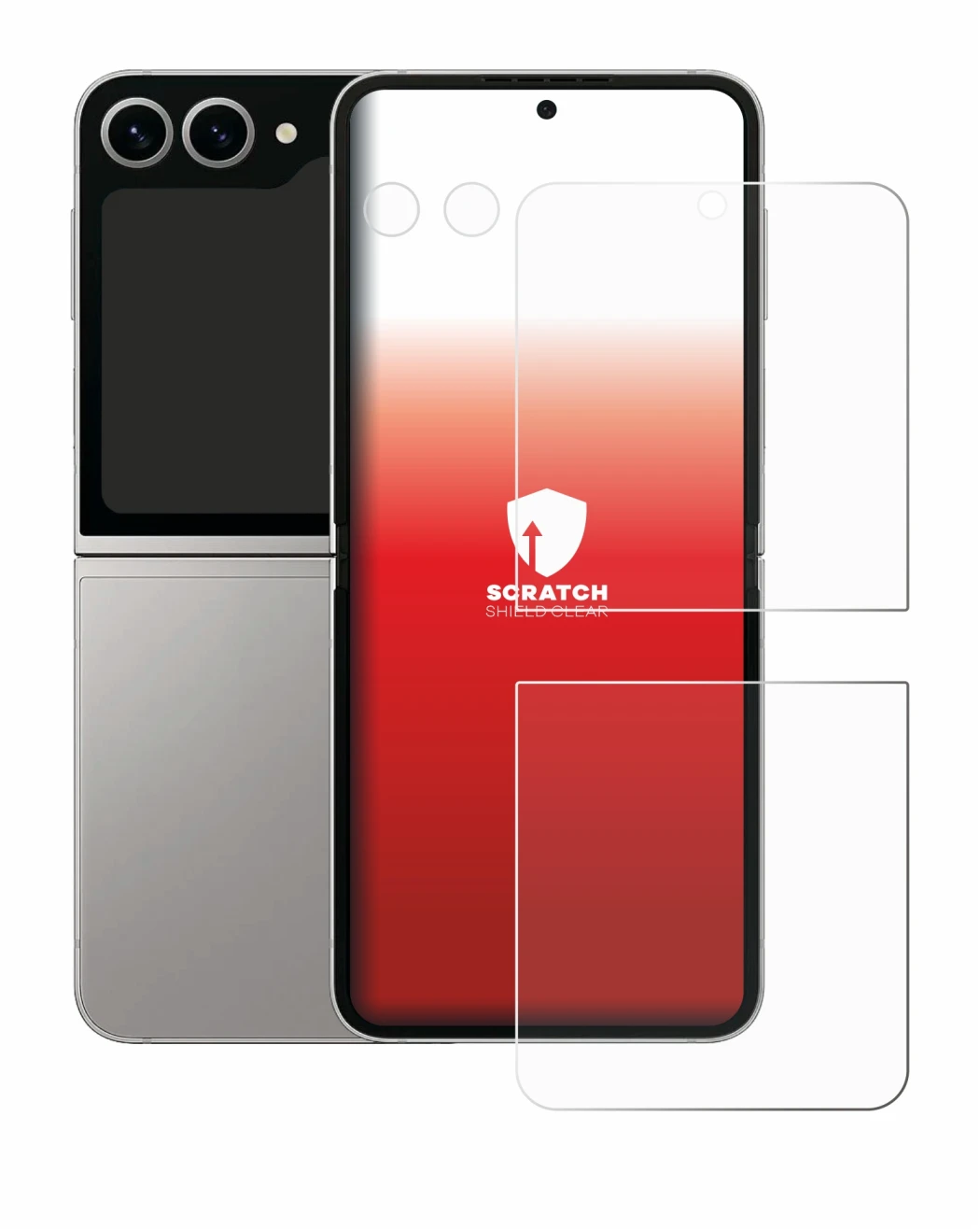 Imagen del dispositivo Samsung Galaxy Z Flip 6 (Frontal+Cámara) con una amplia variedad de protectores de pantalla.