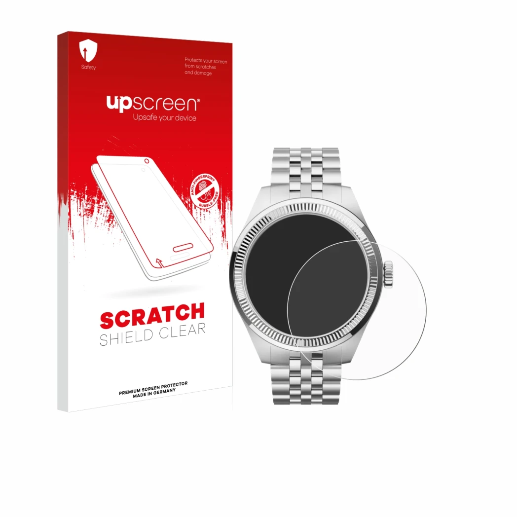 Parte frontal de un envase de producto con el logotipo de la marca upscreen. Al lado se muestra el dispositivo Withings ScanWa