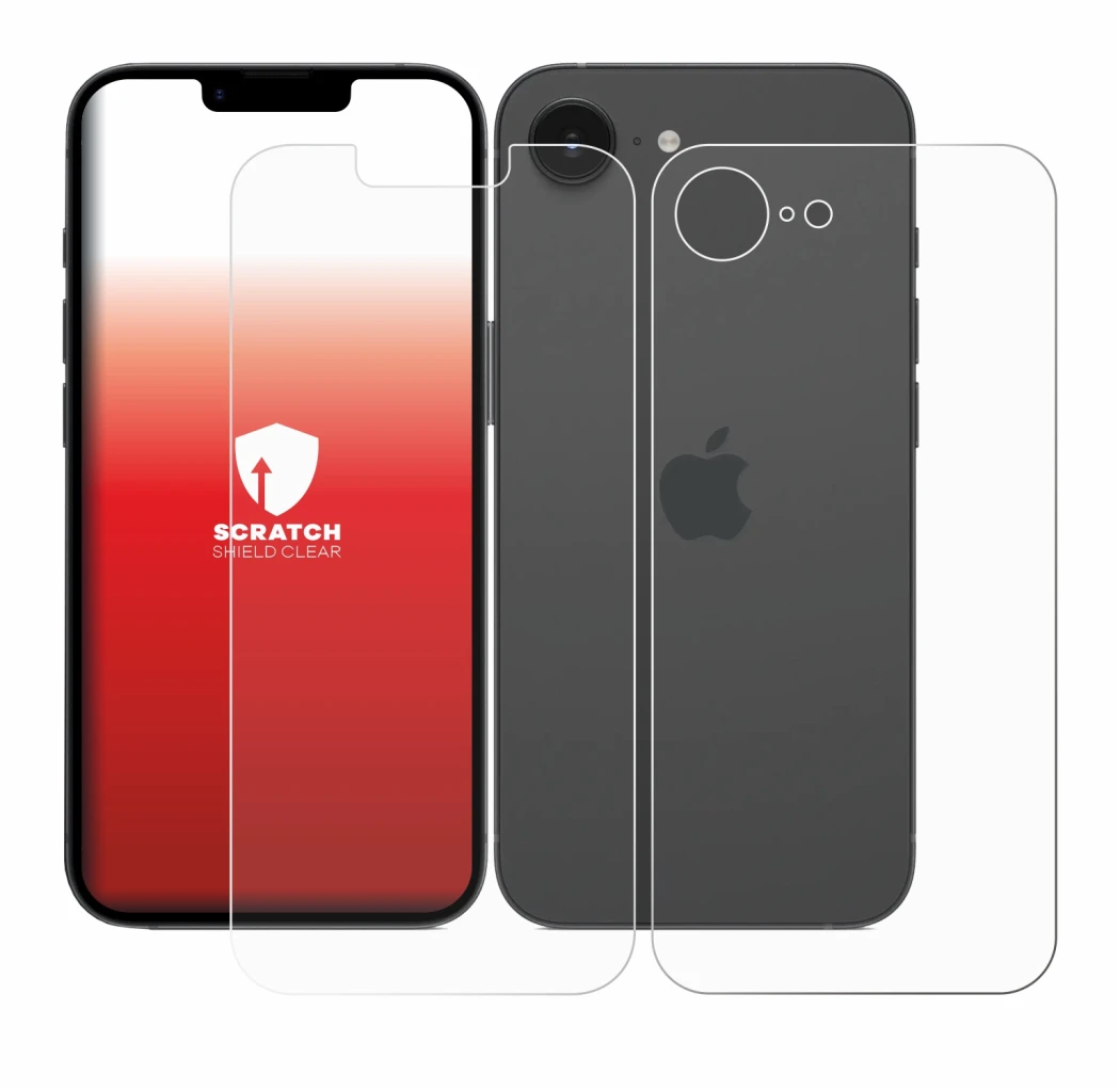 Imagen del dispositivo Apple iPhone 16e (Frontal+Trasero) con una amplia variedad de protectores de pantalla.