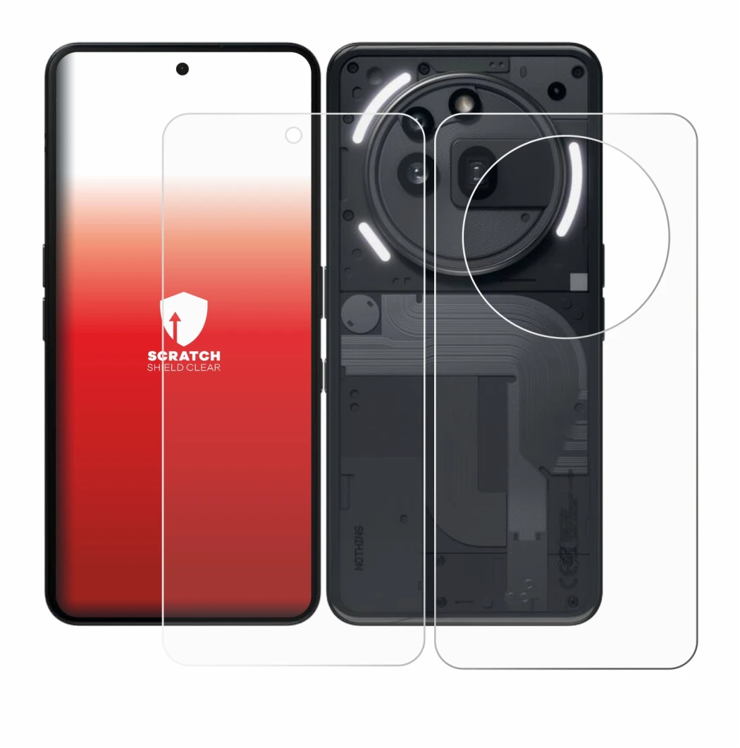 Imagen del dispositivo Nothing Phone (3a) Pro (Frontal+Trasero) con una amplia variedad de protectores de pantalla.
