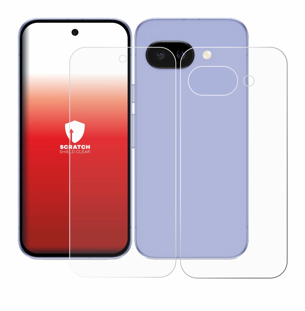 Imagen del dispositivo Google Pixel 9a (Frontal+Trasero) con una amplia variedad de protectores de pantalla.