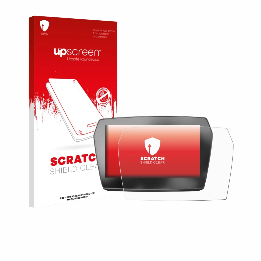 Parte frontal de un envase de producto con el logotipo de la marca upscreen. Al lado se muestra el dispositivo Voge 625 2025 c