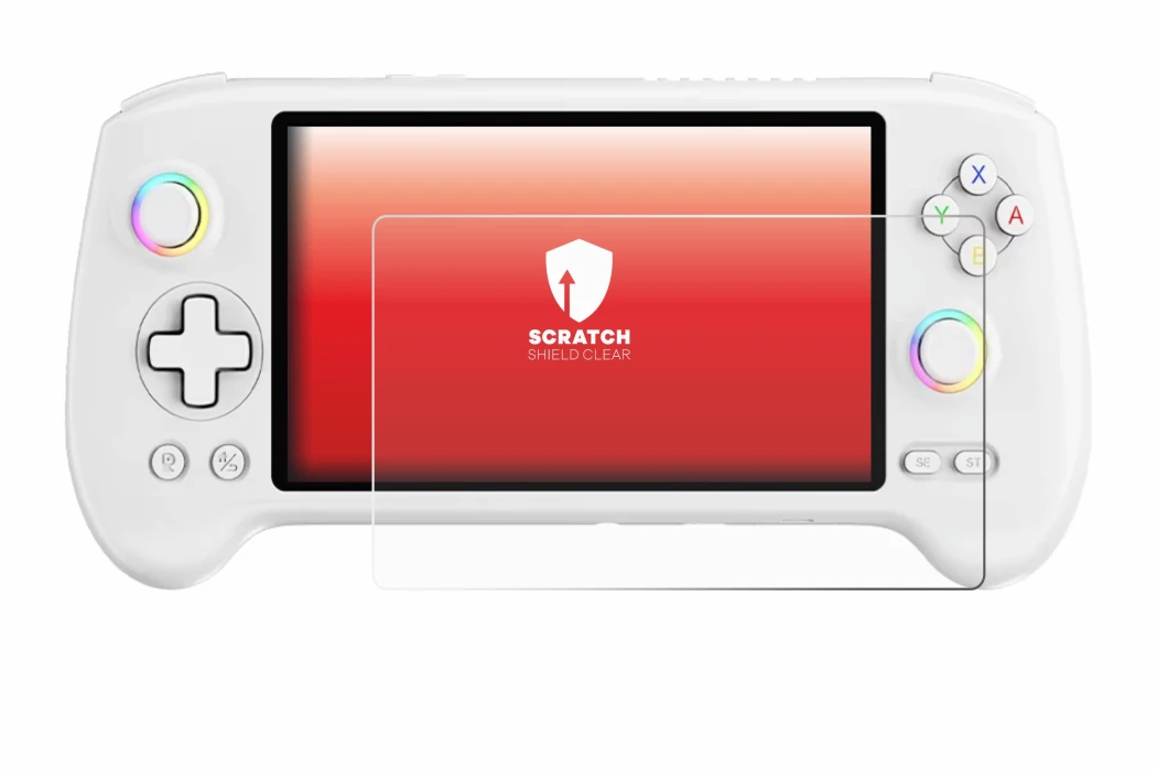 Imagen del dispositivo Anbernic RG557 con una amplia variedad de protectores de pantalla.