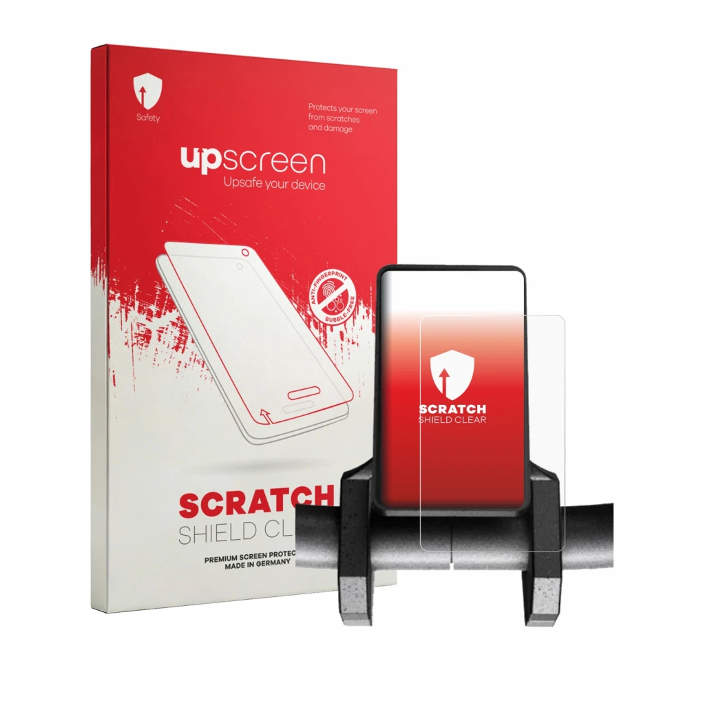 Parte frontal de un envase de producto con el logotipo de la marca upscreen. Al lado se muestra el dispositivo Joyor S8-S V2 c
