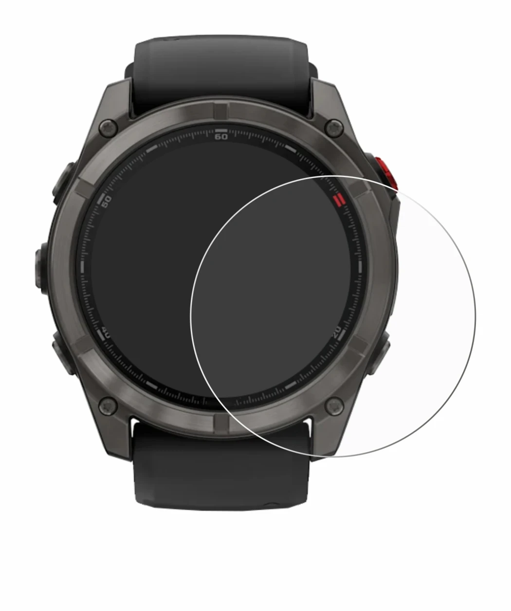 Imagen del dispositivo Garmin Fenix 8 Pro MicroLED (51 mm) con una amplia variedad de protectores de pantalla.