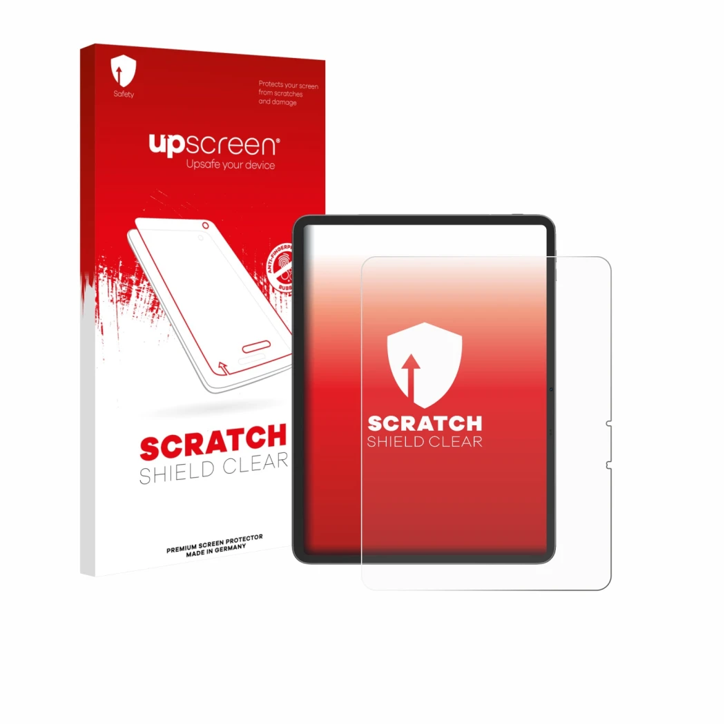 Parte frontal de un envase de producto con el logotipo de la marca upscreen. Al lado se muestra el dispositivo Blackview Link 